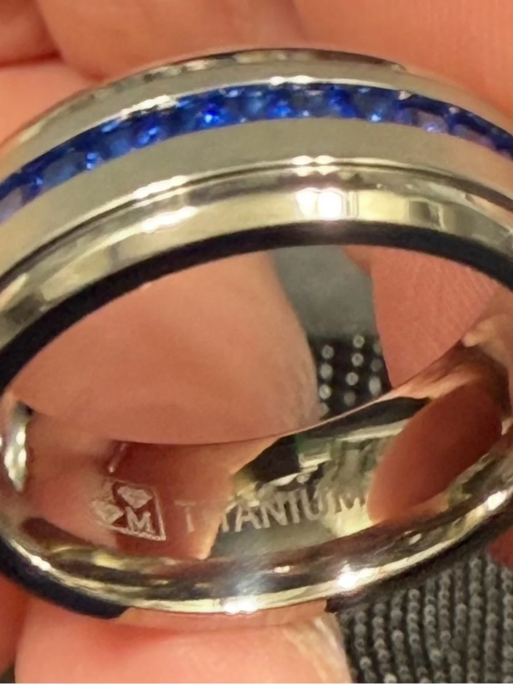 NWT-Men's 2.4Ct Eternity Princess Titanium Wedding Band Simulated Sapphire Blue